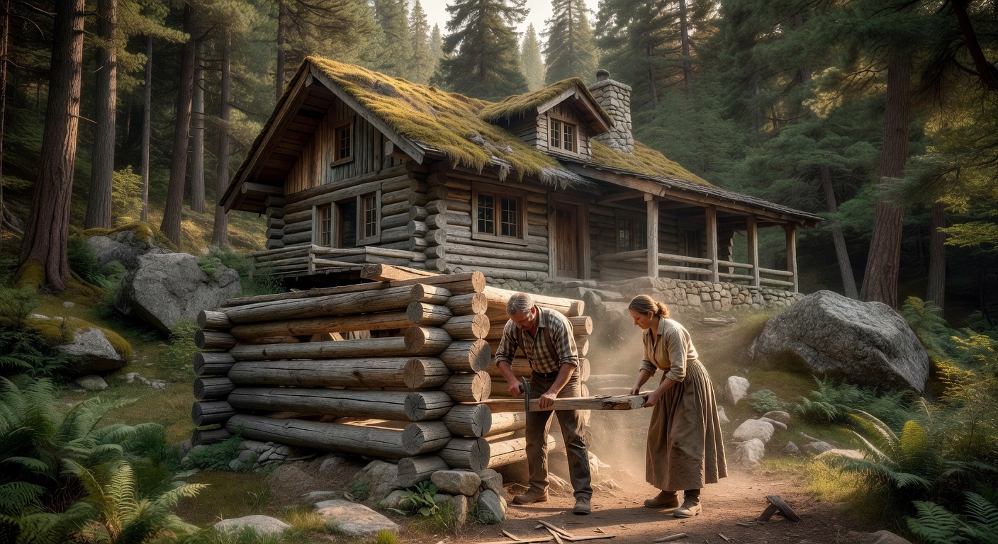 Wooden architecture of the main mountain lodge blending into nature